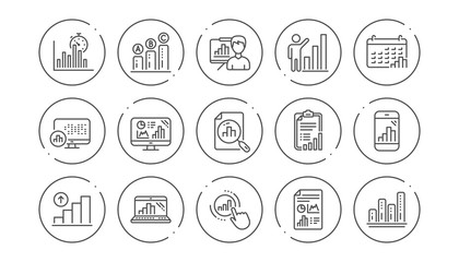 Graph line icons. Charts and graphs, Presentation and Report. Analytics linear icon set. Line buttons with icon. Editable stroke. Vector