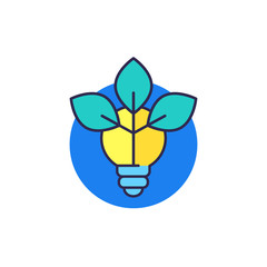 Sticker - light bulb with leaves, vector icon