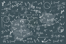 Math Chalkboard Vector Illustration. Physics Solving Equation Board Mess..