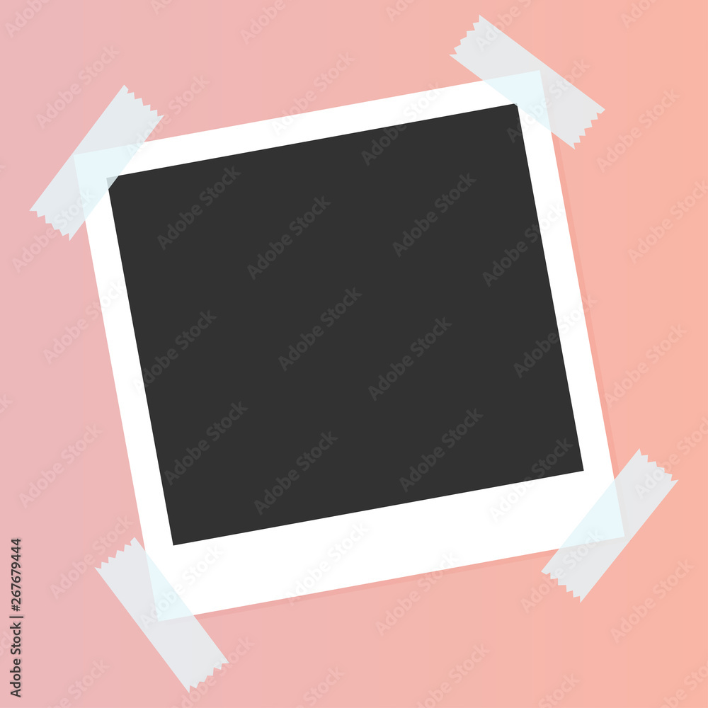 Black and white photo frames isolated on pink. Vintage style. Vector illustration. Color live coral. Trend 2019 - obrazy, fototapety, plakaty 