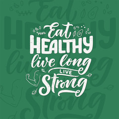 Healthy food lettering for banner design. Organic nutrition eco product. Vector