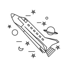 Wall Mural - space shuttle with planet saturn and set icons