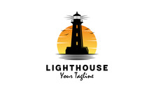 Lighthouse With Ocean Vector Logo Design