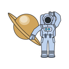 Wall Mural - astronaut suit with planet saturn isolated icon