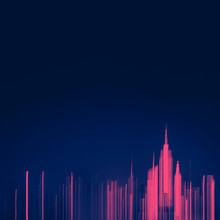 Abstract New York City Skyline Lights In Pink Streaked Across An Empty Blue Night Sky