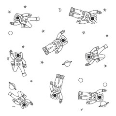 Wall Mural - pattern of astronauts suits with planet saturn and stars