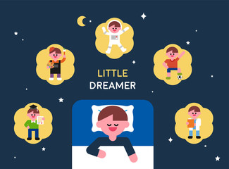 Dreaming boy. flat design style minimal vector illustration