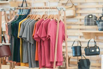 Clothes rail,clothing store, colorful clothing on Clothes rail in a clothing store, Image Is Blurred. 