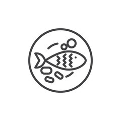 Fried fish top view line icon. Fish food plate linear style sign for mobile concept and web design. Seafood outline vector icon. Symbol, logo illustration. Pixel perfect vector graphics