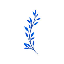 Long Branch With Small Blue Leaves. Vector Illustration On White Background.