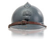 french military helmets of the First World War on white background