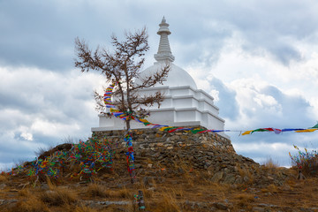 Buddhist Stupa of Enlightenment on the island Ogoy, lake Baikal, Russia