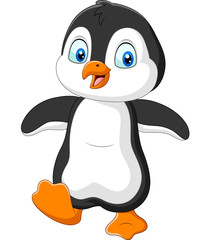 Sticker - Cute penguin cartoon on white background