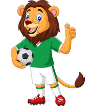 Cartoon Lion Soccer Showing Thumb Up