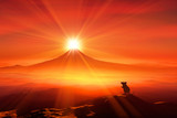 Fototapeta Konie - 富士山の日の出とネズミのシルエット
