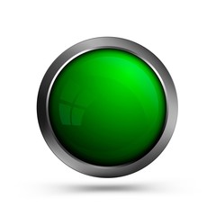 Wall Mural - beautiful glass button in green color. button is round in shape with metal frame. design element for