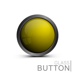 Wall Mural - ready made blank glass button template of yellow color isolated on white background, for web design,
