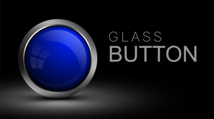 Sticker - blue glass button for web design. vector button for the design of app and games.