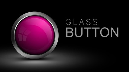 Sticker - pink glass round button for software interface. vector button for web design, apps and games.