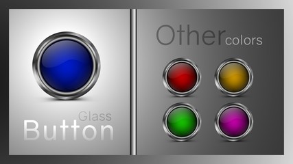 Wall Mural - set of colored glass buttons blue, green, yellow, red, pink color. vector buttons for use in web des
