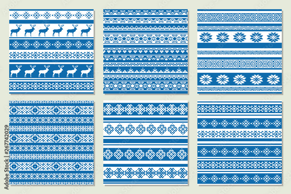 Ethnic nordic pattern with deer. Vector illustration. - obrazy, fototapety, plakaty 