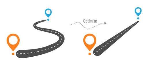 the road from point a to point b. how to lay the optimal and direct way. start and end journey symbo