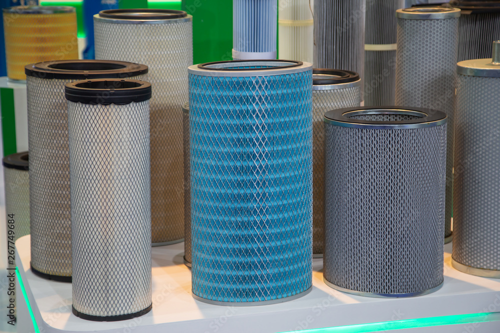 Close-up various diameters and types of industrial filter product - obrazy, fototapety, plakaty 