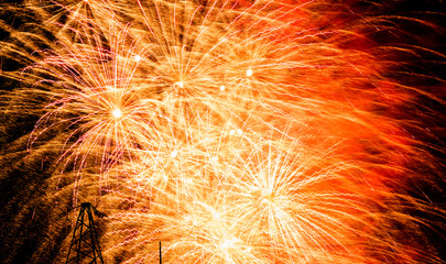 Festive salute in the night sky on victory day in the Russian Federation causing positive emotions in the population