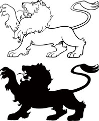 Wall Mural - lion, black and white drawing and shadow