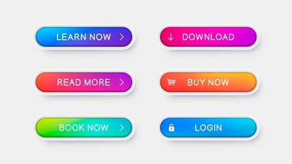 Wall Mural - trendy vector buttons for web design. abstract volumetric buttons with white frame and icons. ready 