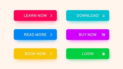 Wall Mural - set of push buttons for ui or web design with colored glowed shadows.