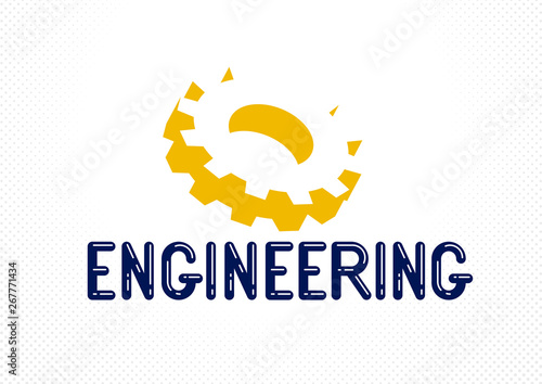 Engineer Logo Or Icon With Gears And Cog Wheels Stylish