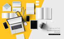 Top View Of Identity And Branding Stationary And Products. Mockup Template Vector Illustration.