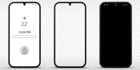 Wall Mural - mobile phone vector mockup with transparent, black and lock screen
