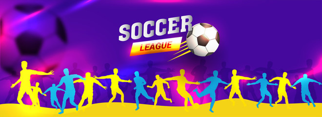 Wall Mural - Website header or banner design with silhouette of football players in different poses for Soccer League concept.