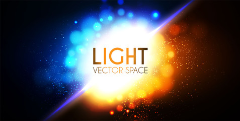 Wall Mural - Abstract Background with Colorful Light Effect. Blue and Gold Bokeh Design. Magic Explosion.