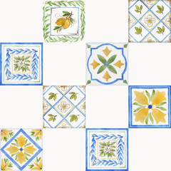 Watercolor ornament square vector pattern