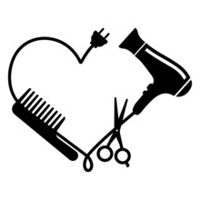 Hairdresser Logo Vector: Comb, Hair Dryer And Scissors 