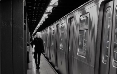 New York City Girl Fashionable Trendy Woman Commuting NYC Subway Station Platform