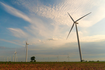 wind turbines on the fields Power generation using energy from clean energy wind may be the energy of the future.