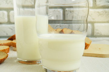 Two glasses of milk are on the table, Breakfast for the family, healthy eating concept, world health day