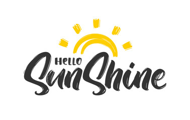 Fototapete - Handwritten type lettering composition of Hello Sunshine with hand drawn sun