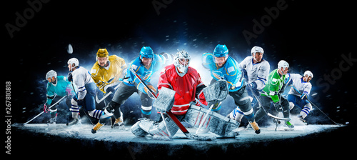 Dekoracja na wymiar  wielki-kolaz-hokeja-na-lodzie-z-profesjonalnymi-graczami-na-czarnym-tle