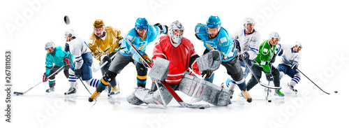 Dekoracja na wymiar  wielki-kolaz-hokeja-na-lodzie-z-profesjonalnymi-graczami-na-bialym-tle
