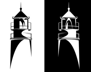 Wall Mural - lighthouse tower from Baltiysk (Kaliningrad region) black and white vector silhouette design