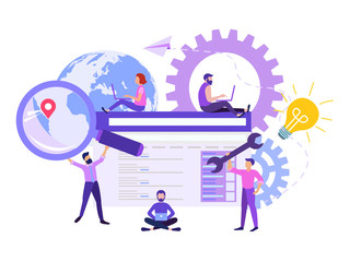 Wall Mural - office programmers and marketers are working on the creation of the site