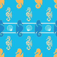 Vector blue yellow seahorse stripes seamless pattern background. Perfect for wallpaper, scrapbooking, invitations, or fabric application.