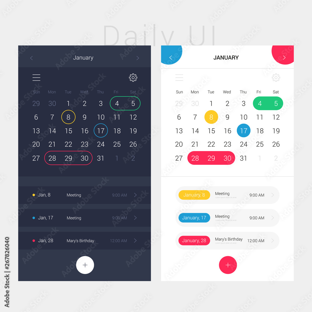 Modern app design calendar and planner. Daily ui. Web interface ...