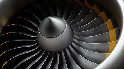 Wall Mural - animation jet engine, close-up view jet engine blades. front view of a jet engine and blades. animat