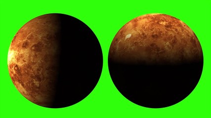 Wall Mural - solar day of planet venus, rotating and changing shadow of venus, phases on green screen.